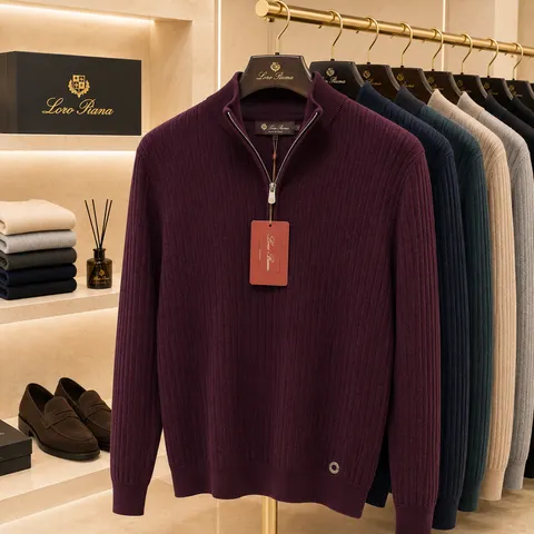 Тест: Мужской джемпер Loro Piana на короткой молнии бордовый - фото 1